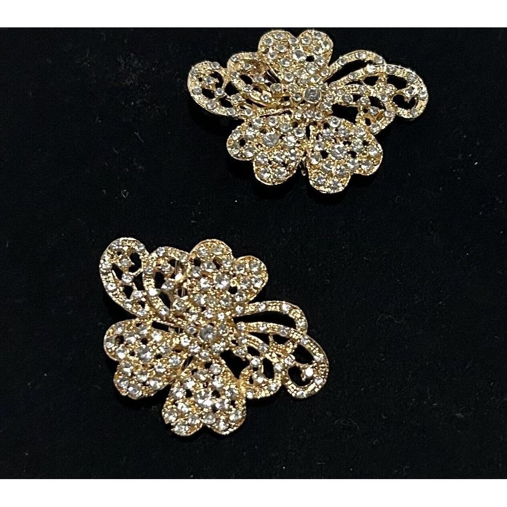 Rhinestone Butterfly Brooch Pins Set of‎ 2 Sparkly Goldtone